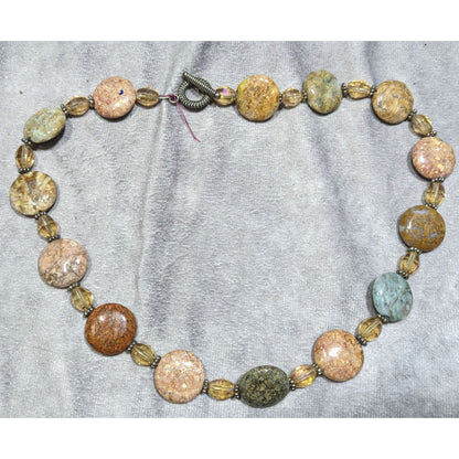 Natural Stone & Glass Beaded Necklace With Toggle Clasp