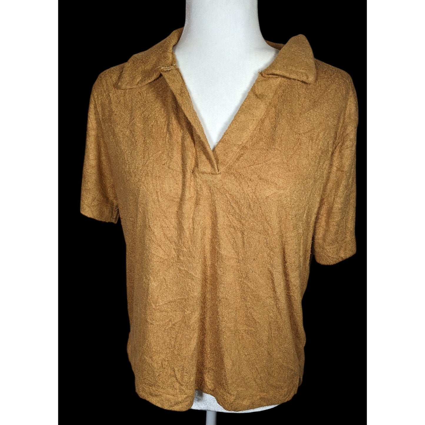 Double Zero Plush Brown Collared V-Neck Shirt