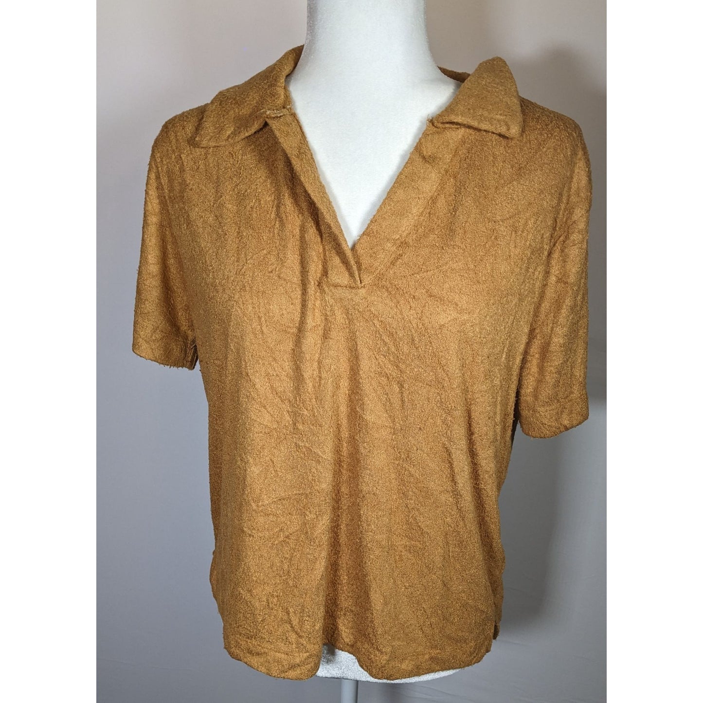 Double Zero Plush Brown Collared V-Neck Shirt