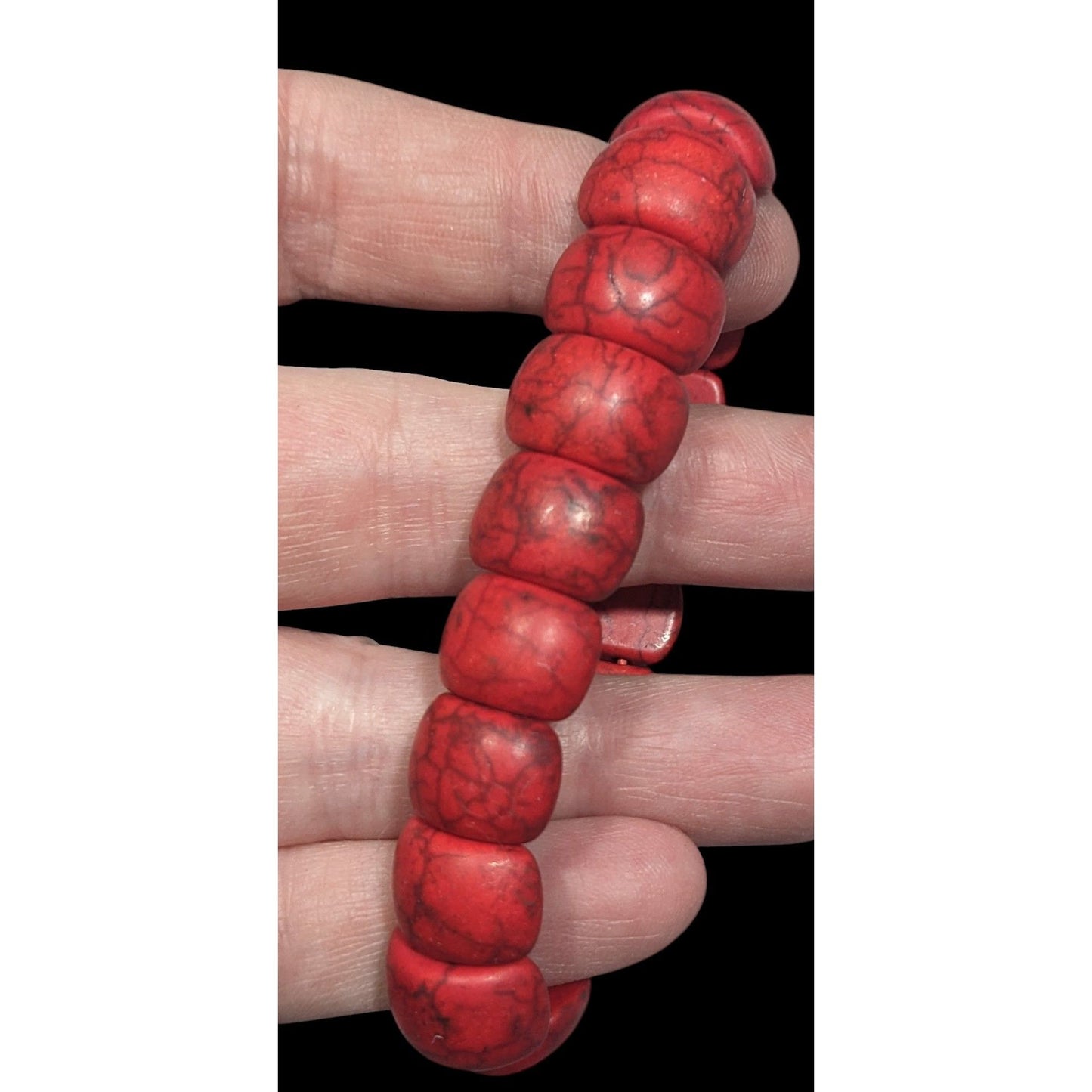 Bohemian Red Dyed Howlite Stone Beaded Stretch Bracelet