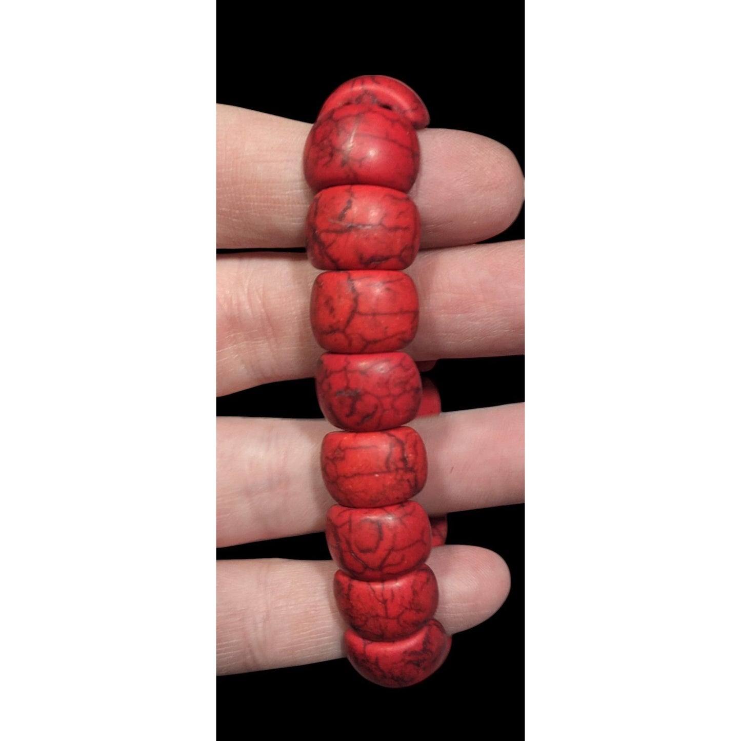 Bohemian Red Dyed Howlite Stone Beaded Stretch Bracelet