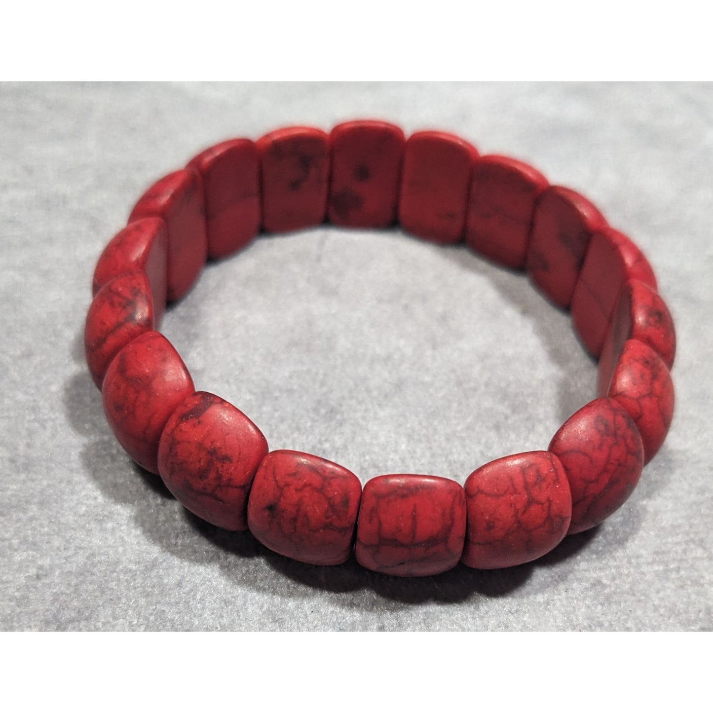 Bohemian Red Dyed Howlite Stone Beaded Stretch Bracelet