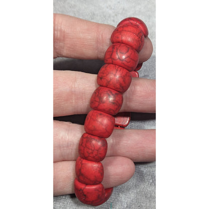 Bohemian Red Dyed Howlite Stone Beaded Stretch Bracelet