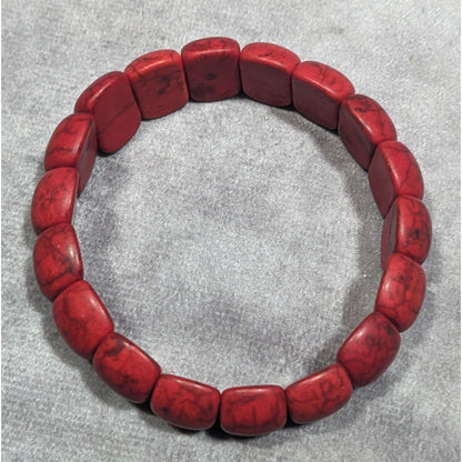 Bohemian Red Dyed Howlite Stone Beaded Stretch Bracelet