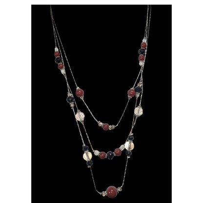 Gothic Glam Layered Red Black Clear Beaded Necklace 18 Inch