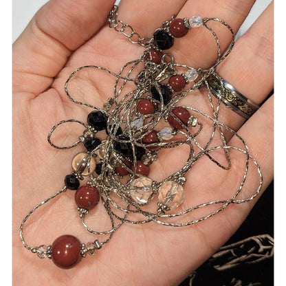 Gothic Glam Layered Red Black Clear Beaded Necklace 18 Inch