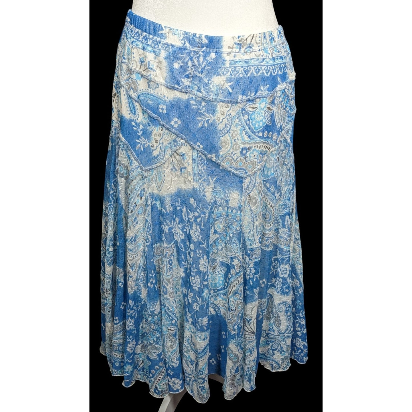 Vintage 90s Bohemian Coldwater Creek Blue And White Paisley SKirt
