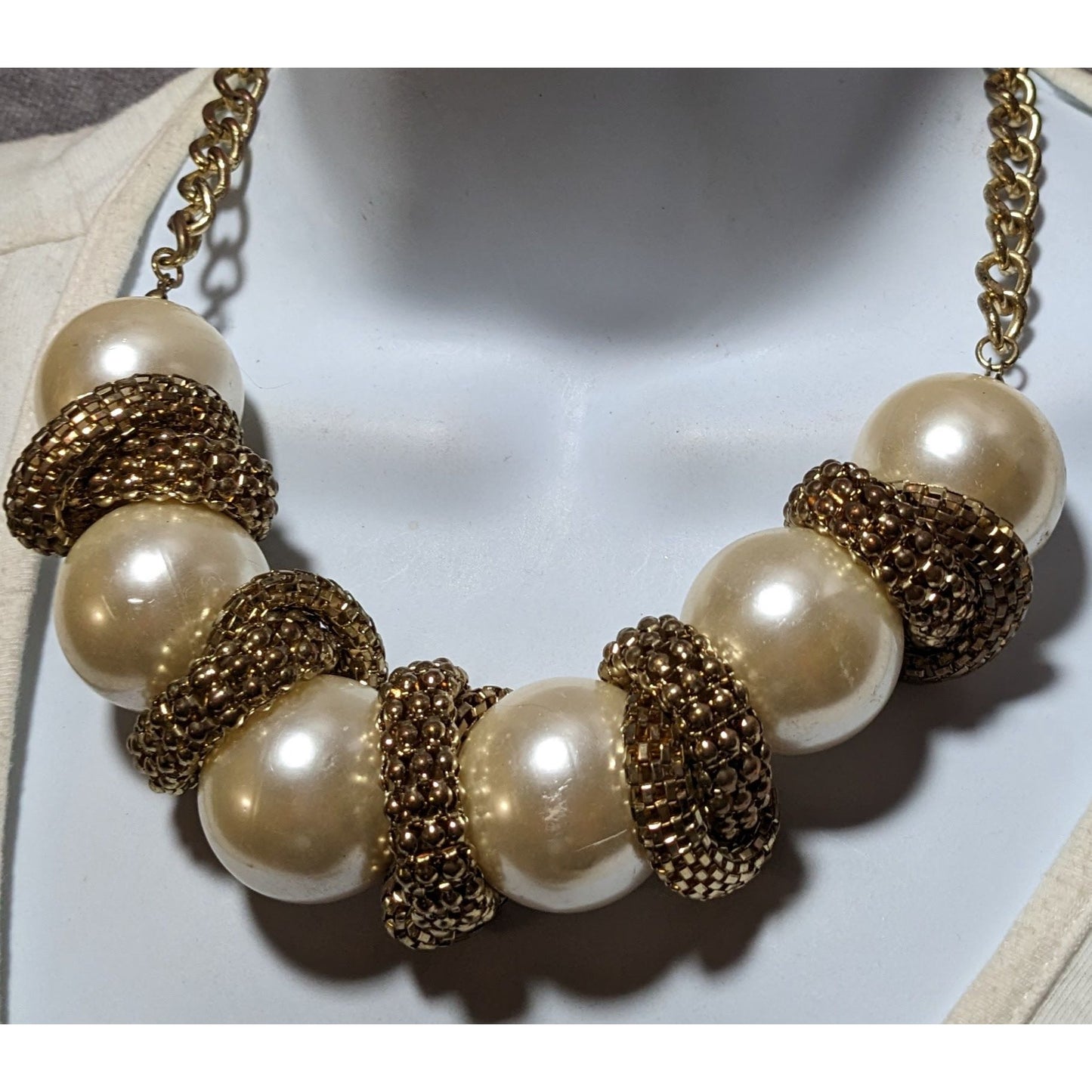 Chunky Glam Pearl Gold Chain Statement Necklace