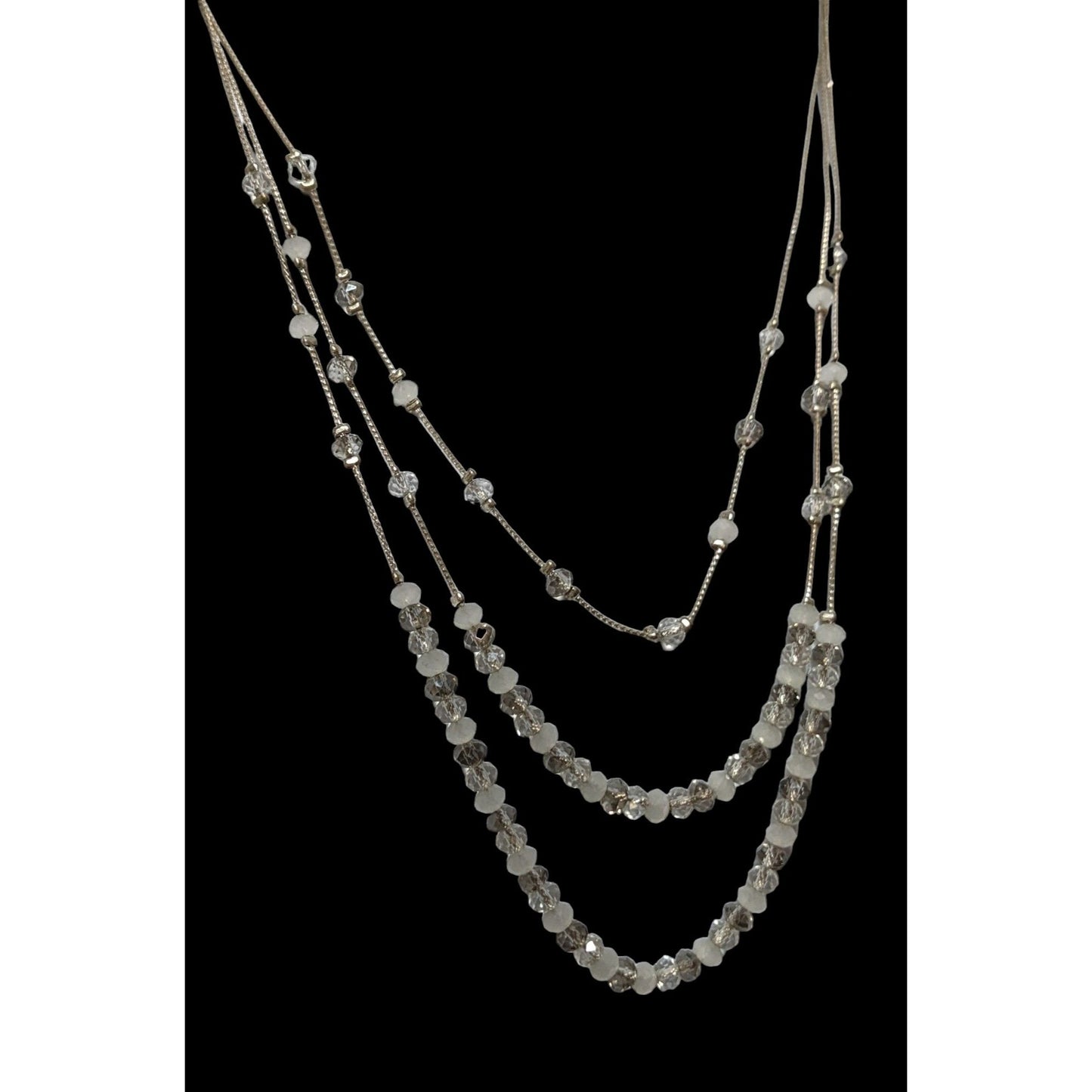 Multilayer Clear And White Glass Beaded Necklace