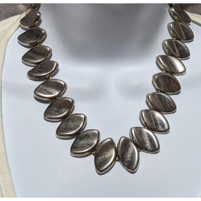 Vintage Modernist Silver Concave Leaf Link Necklace