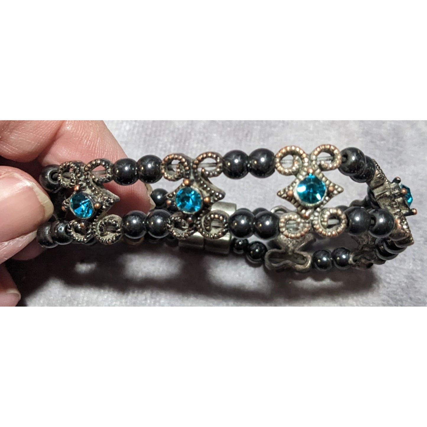 Rhinestone Hematite Beaded Magnetic Bracelet