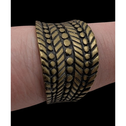 Vintage Lia Sophia "Rattan" Brass-Tone Wide Band Ring Size 9.75