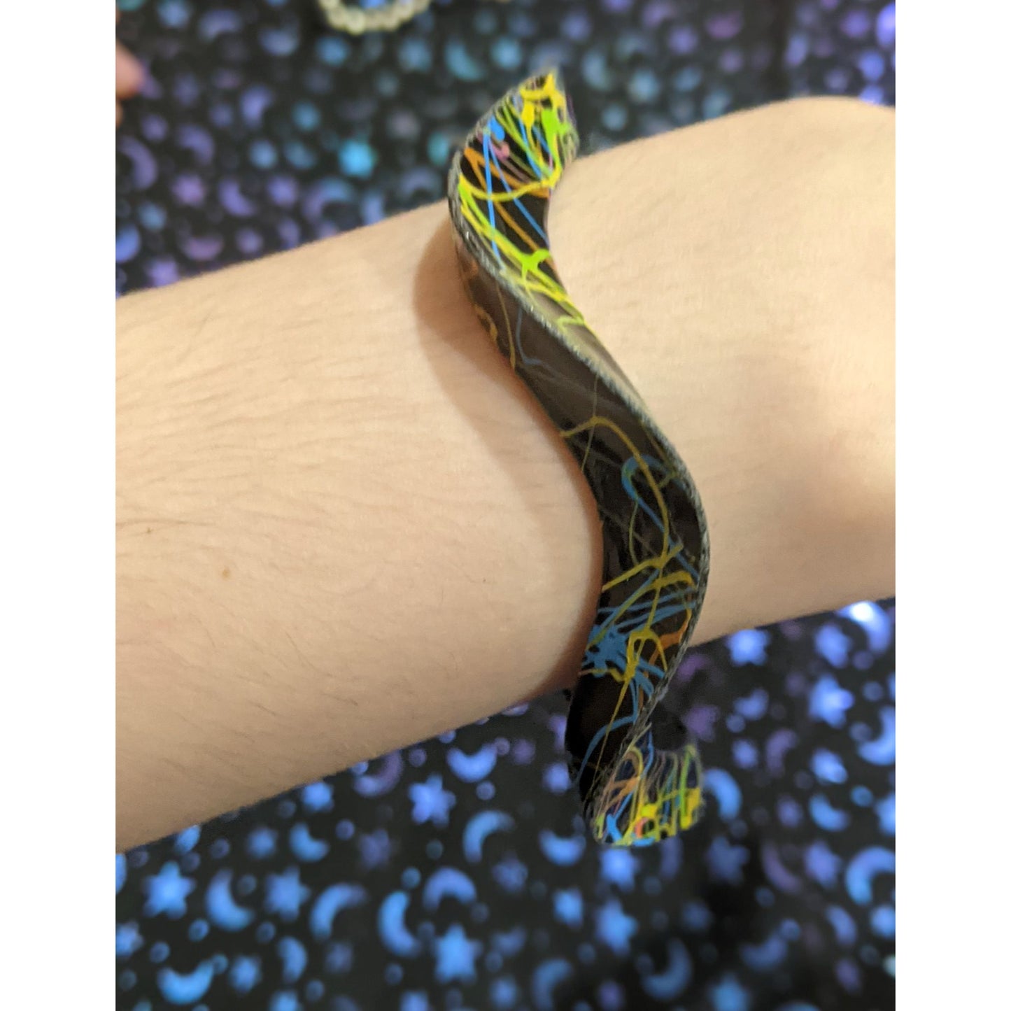 Black Retro Wiggle Bracelet With Rainbow Squiggles