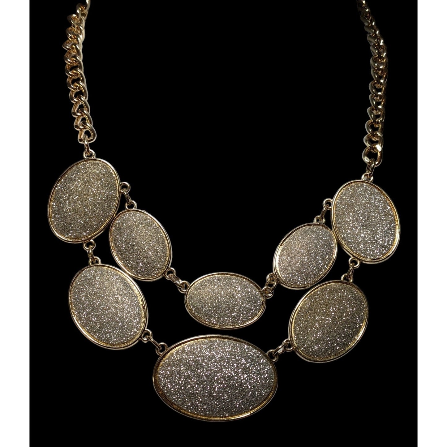 Charming Charlie Gold Silver Glitter Bib Necklace