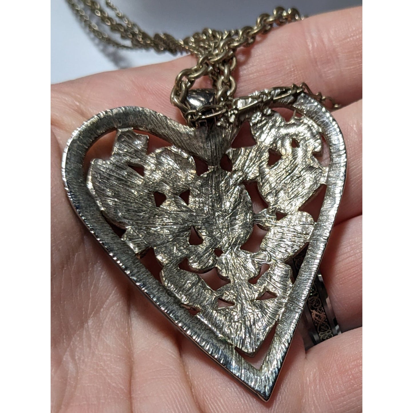 Pink And Orange Gemmed Heart Pendant Necklace