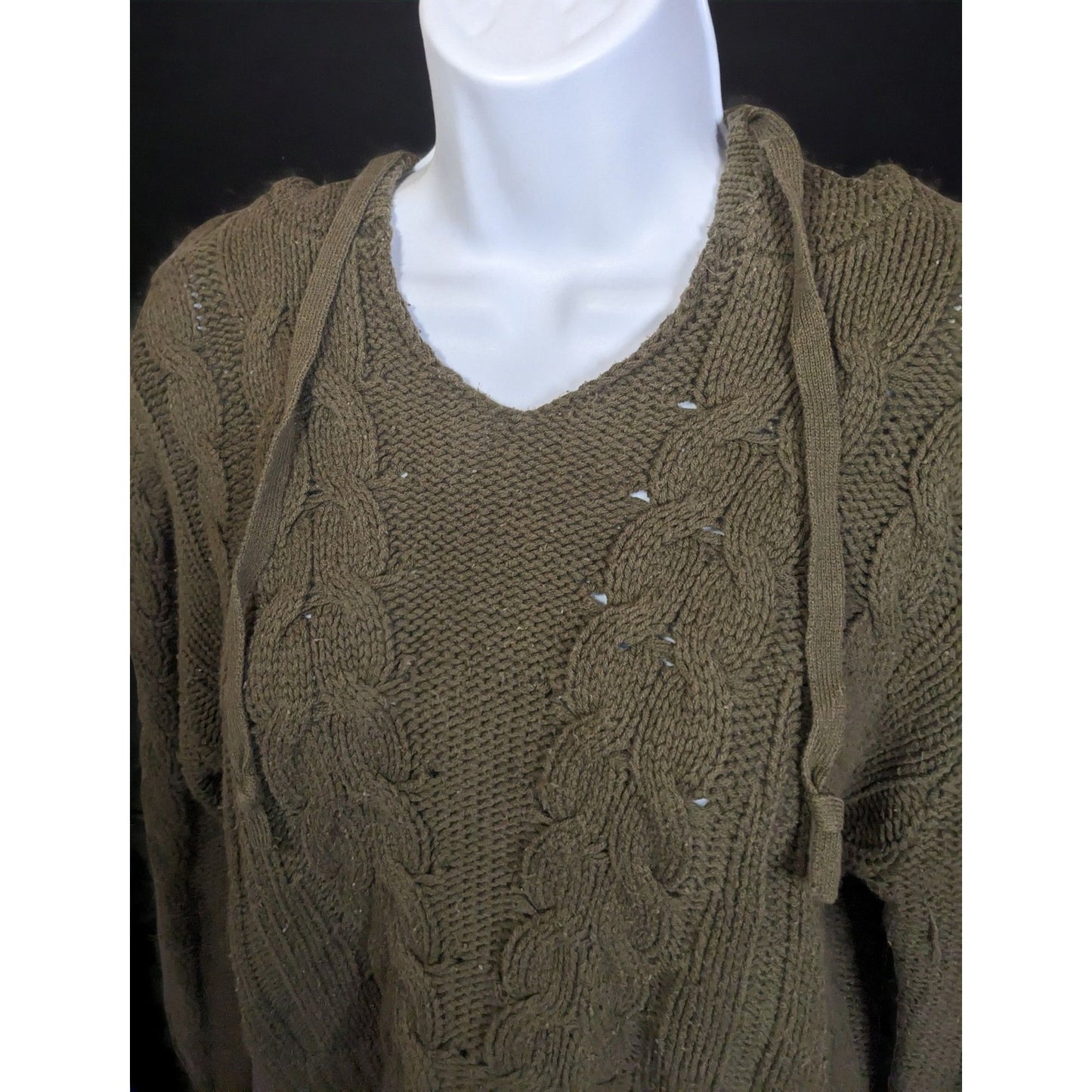 Aeropostale Army Green Cable Knit Hooded Sweater