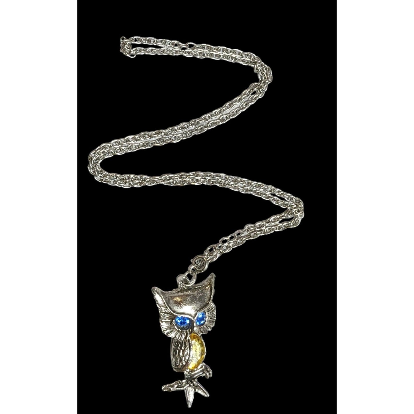 Blue And Yellow Gemmed Steampunk Owl Necklace