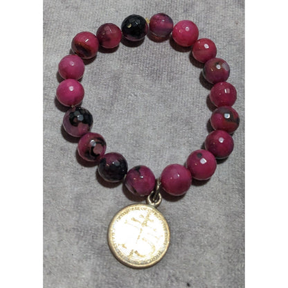 Pink Agate Religious Stretch Bracelet