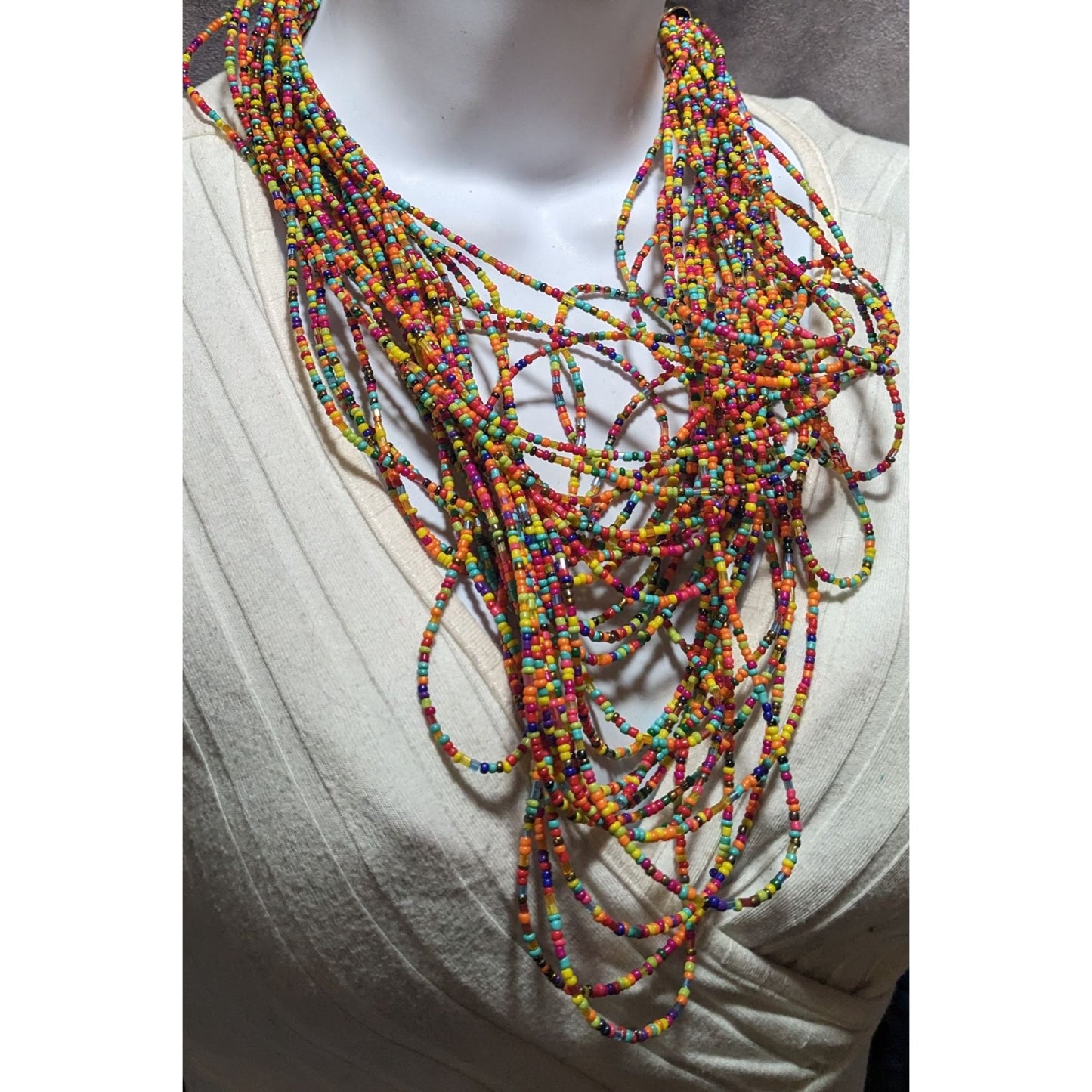 Curly Rainbow Glass Beaded Necklace