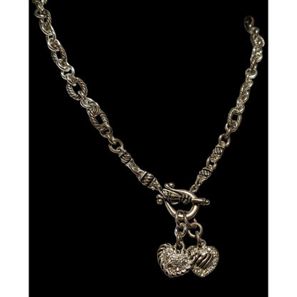 Silver Dual Heart Rhinestone Charm Necklace