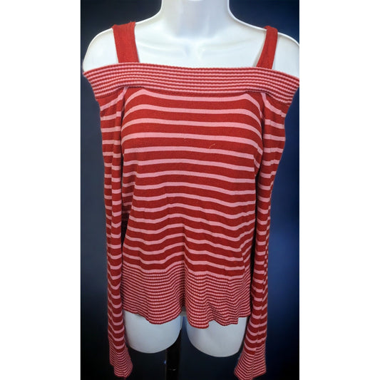 Vintage Takeout Pink And Red Striped Top