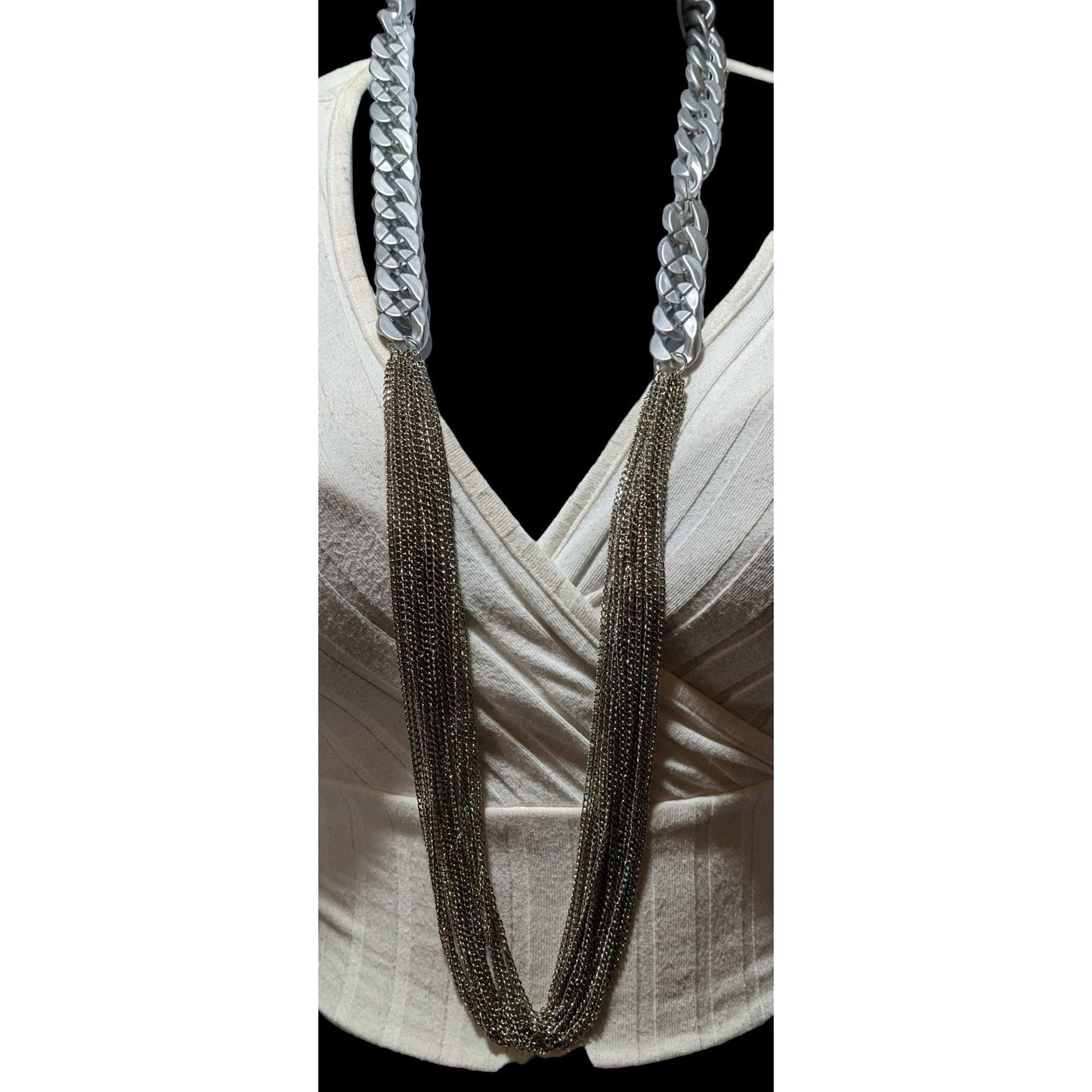 Silver Chain Costume Statement  Necklace