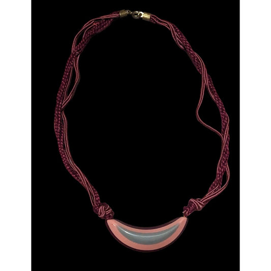 Vintage Lucite Pink And Grey Pendant Necklace