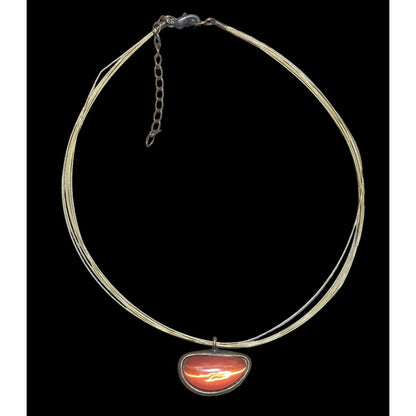 Orange Glass Abstract Cateye Pendant Necklace