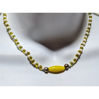 White And Yellow Handmade Glass Beaded Necklace