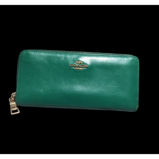 Coach Green Leather Accordion Zip Wallet