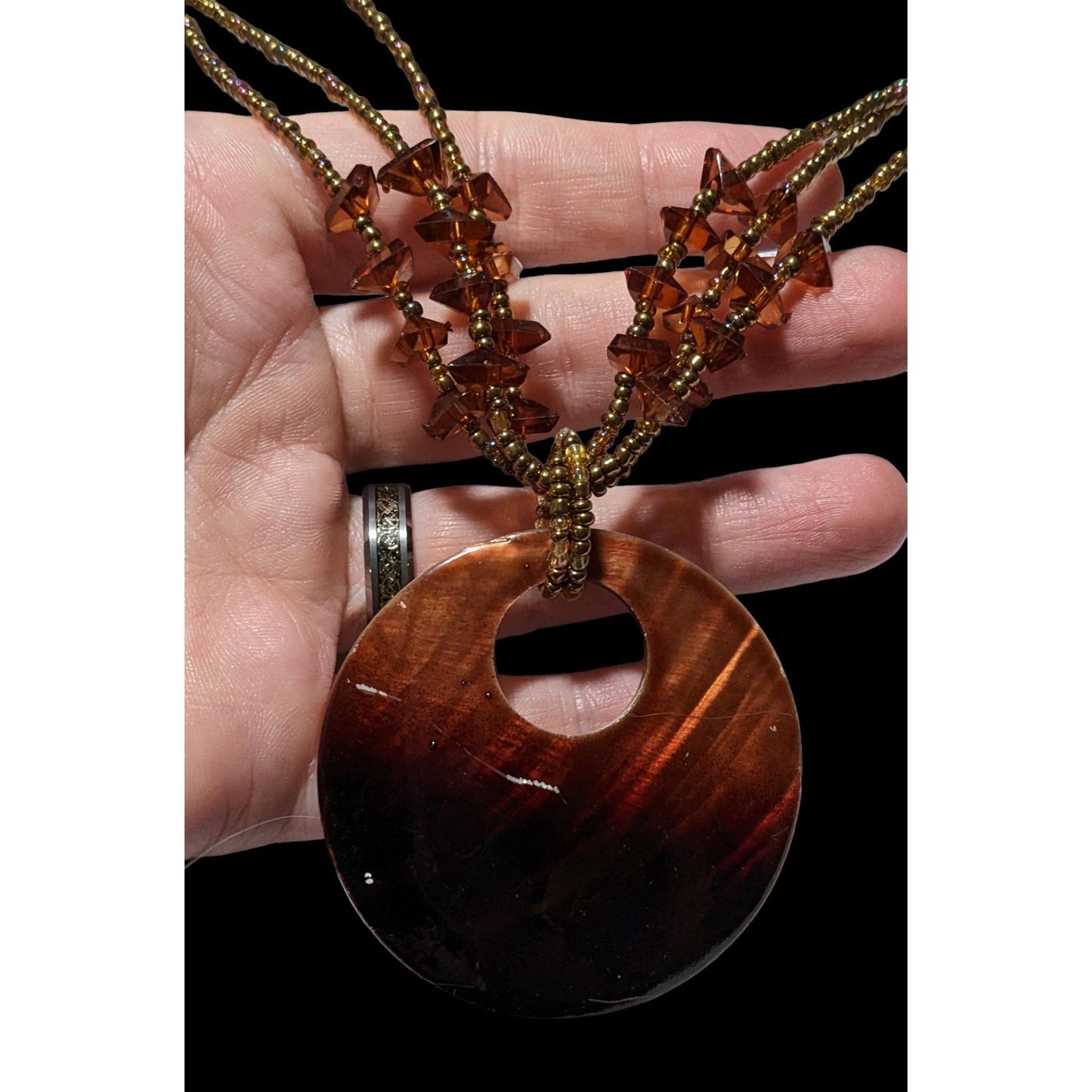 Mermaidcore Brown Beaded Shell Pendant Necklace