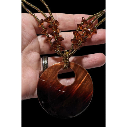 Mermaidcore Brown Beaded Shell Pendant Necklace