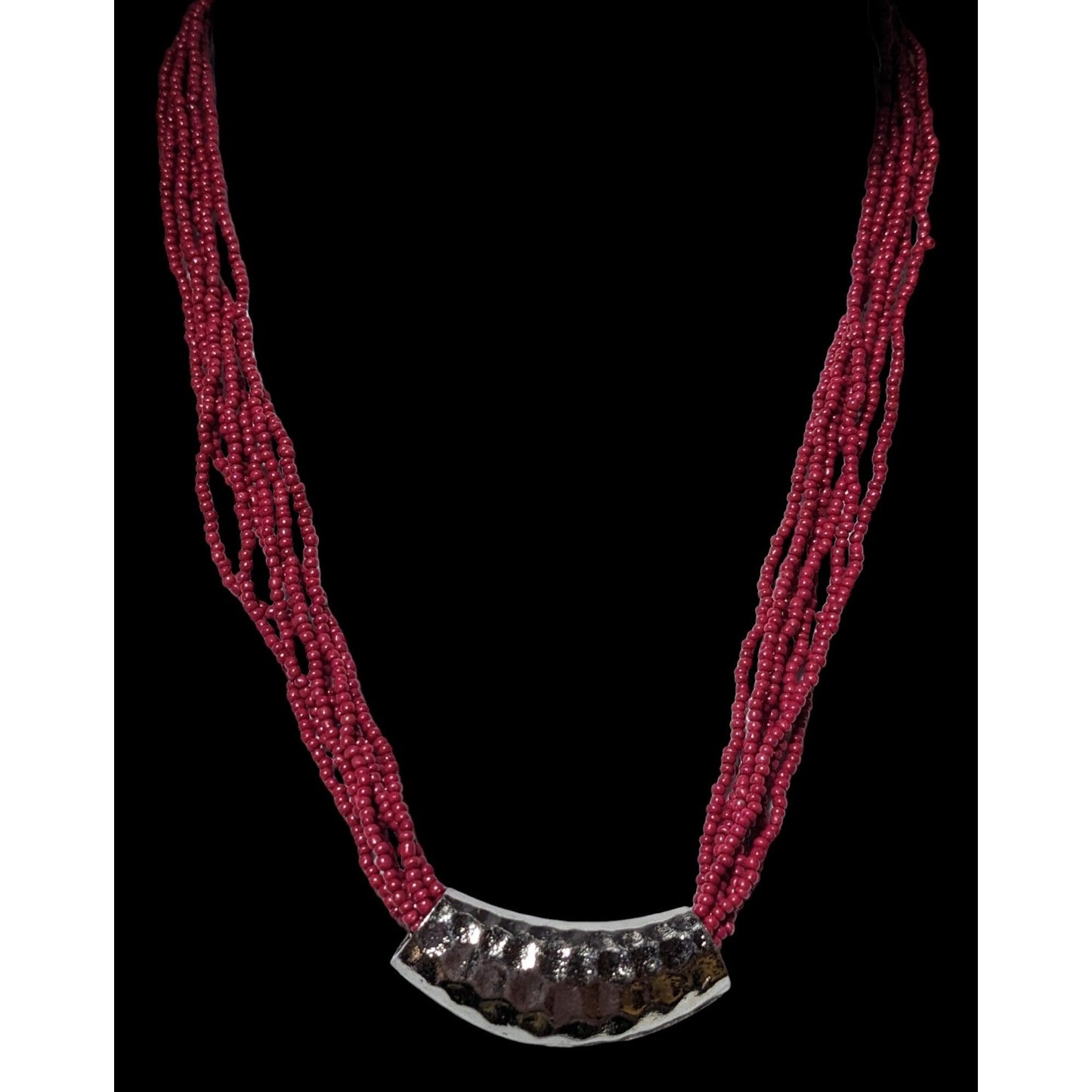 Red And Silver Beaded Multistrand Necklace