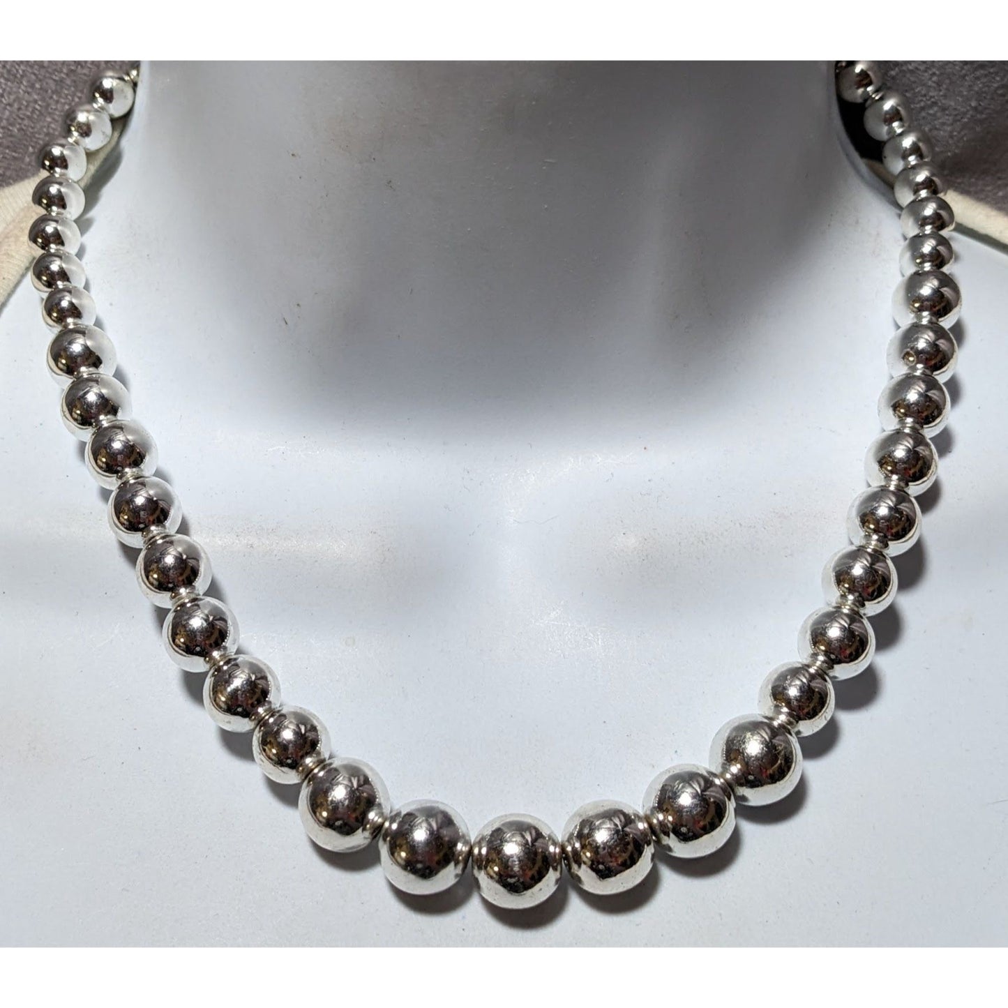 Metallic Silver Graduated Beaded Necklace