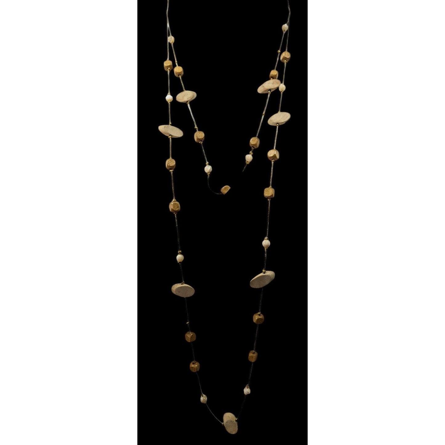 Elegant Multilayer Wood Beaded Station Necklace
