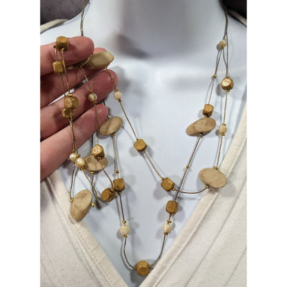 Elegant Multilayer Wood Beaded Station Necklace