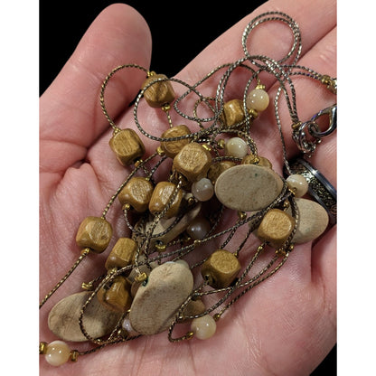 Elegant Multilayer Wood Beaded Station Necklace