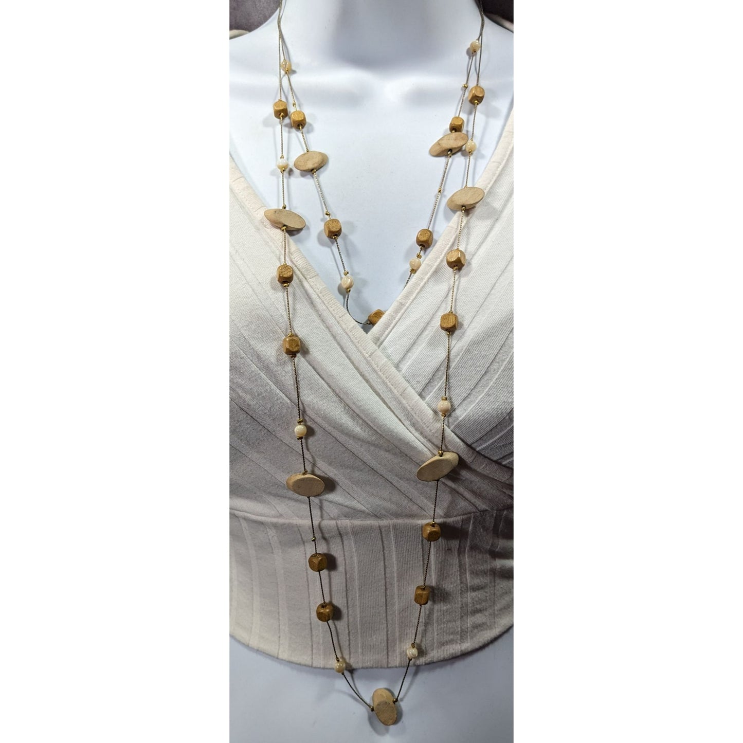 Elegant Multilayer Wood Beaded Station Necklace