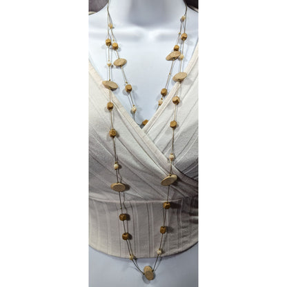 Elegant Multilayer Wood Beaded Station Necklace