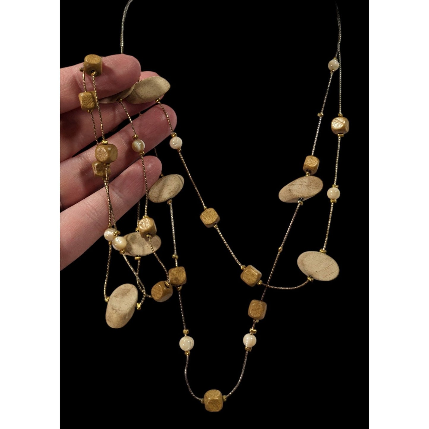 Elegant Multilayer Wood Beaded Station Necklace