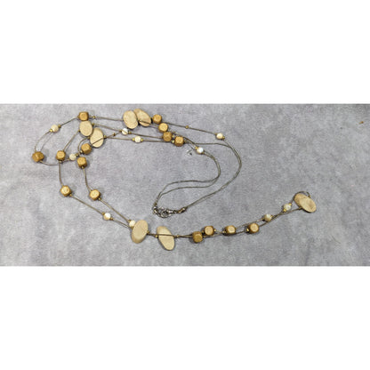 Elegant Multilayer Wood Beaded Station Necklace