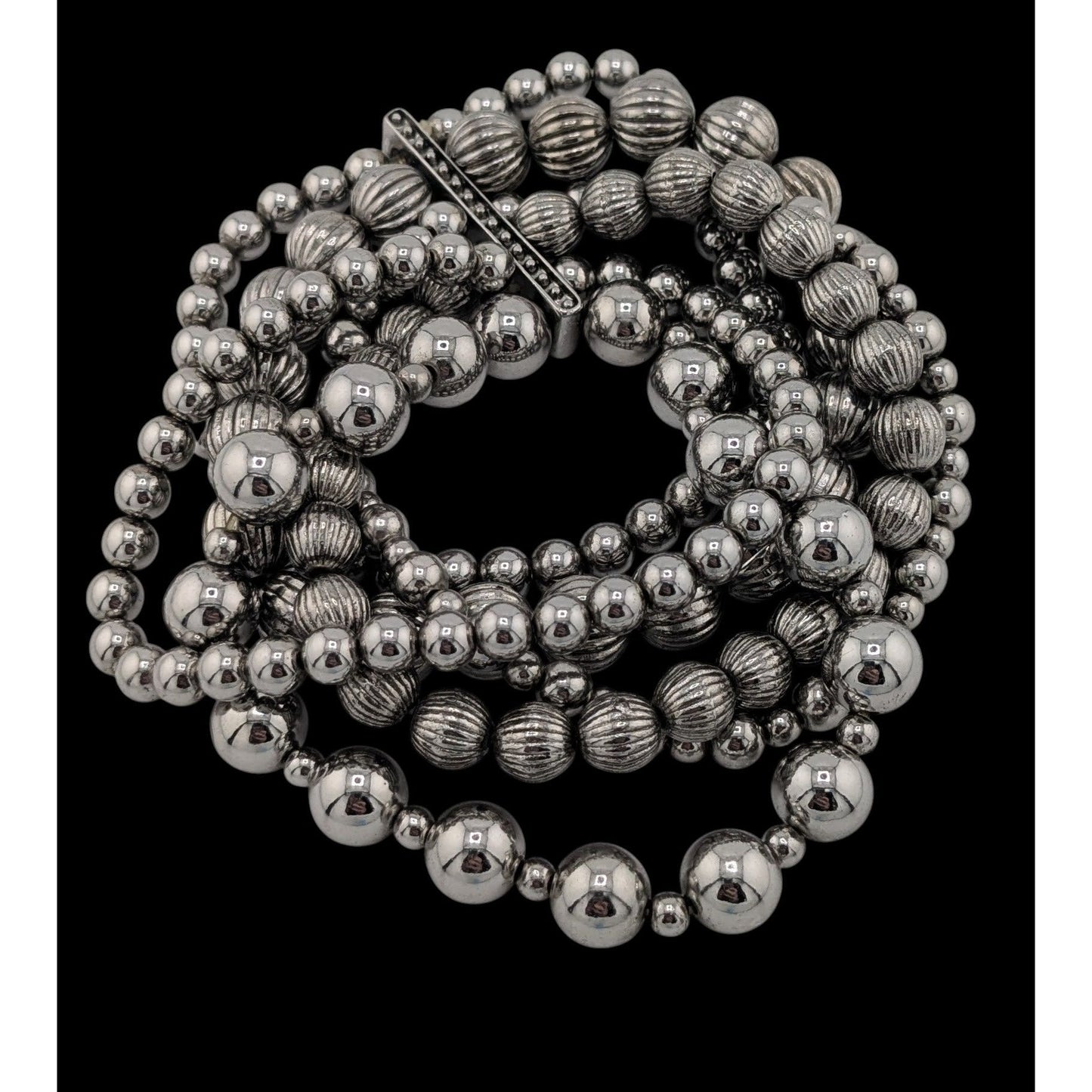 Metal Glam Silver Tone Layered Beaded Stretch Bracelet