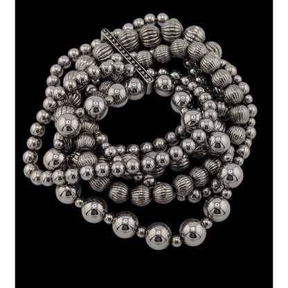 Metal Glam Silver Tone Layered Beaded Stretch Bracelet
