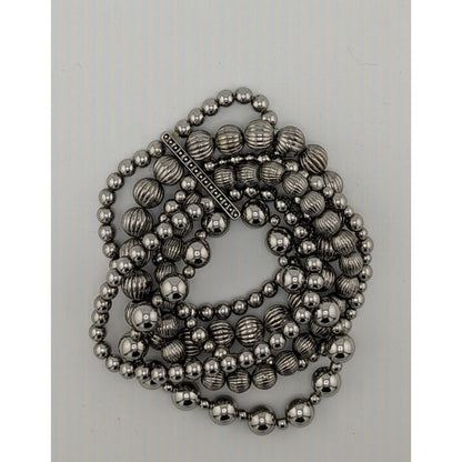 Metal Glam Silver Tone Layered Beaded Stretch Bracelet