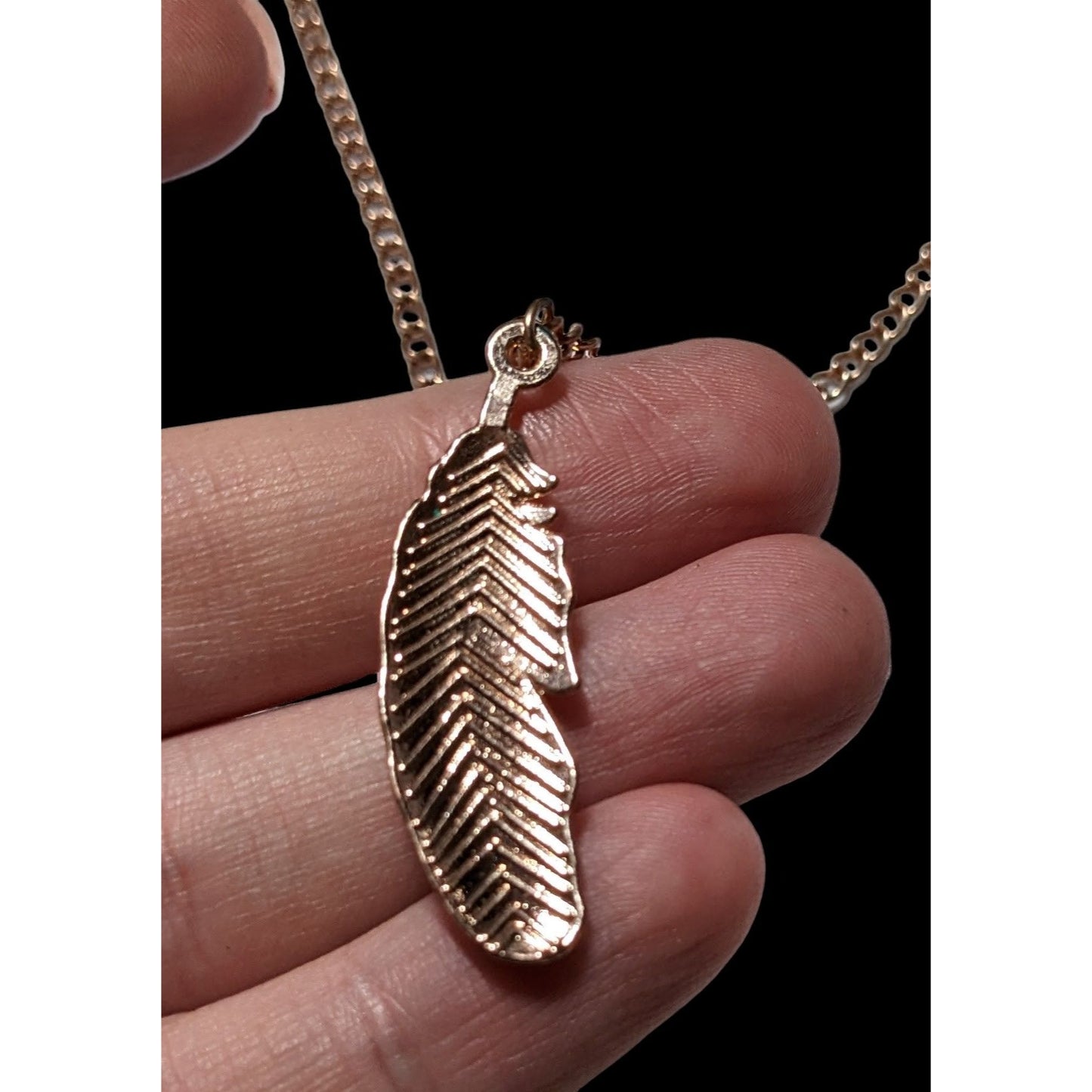 Rose Gold Boho Feather Pendant  Necklace