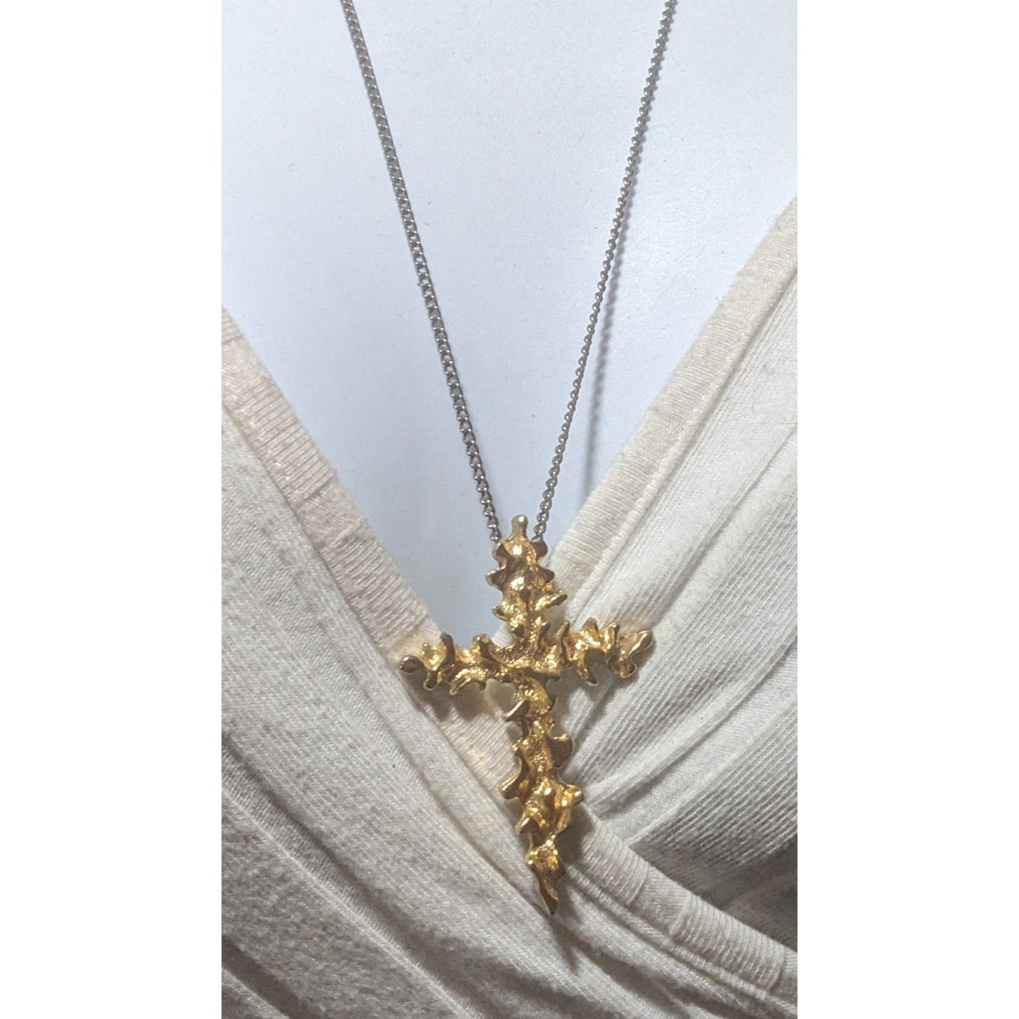 Abstract Gold Flame Cross Pendant Necklace