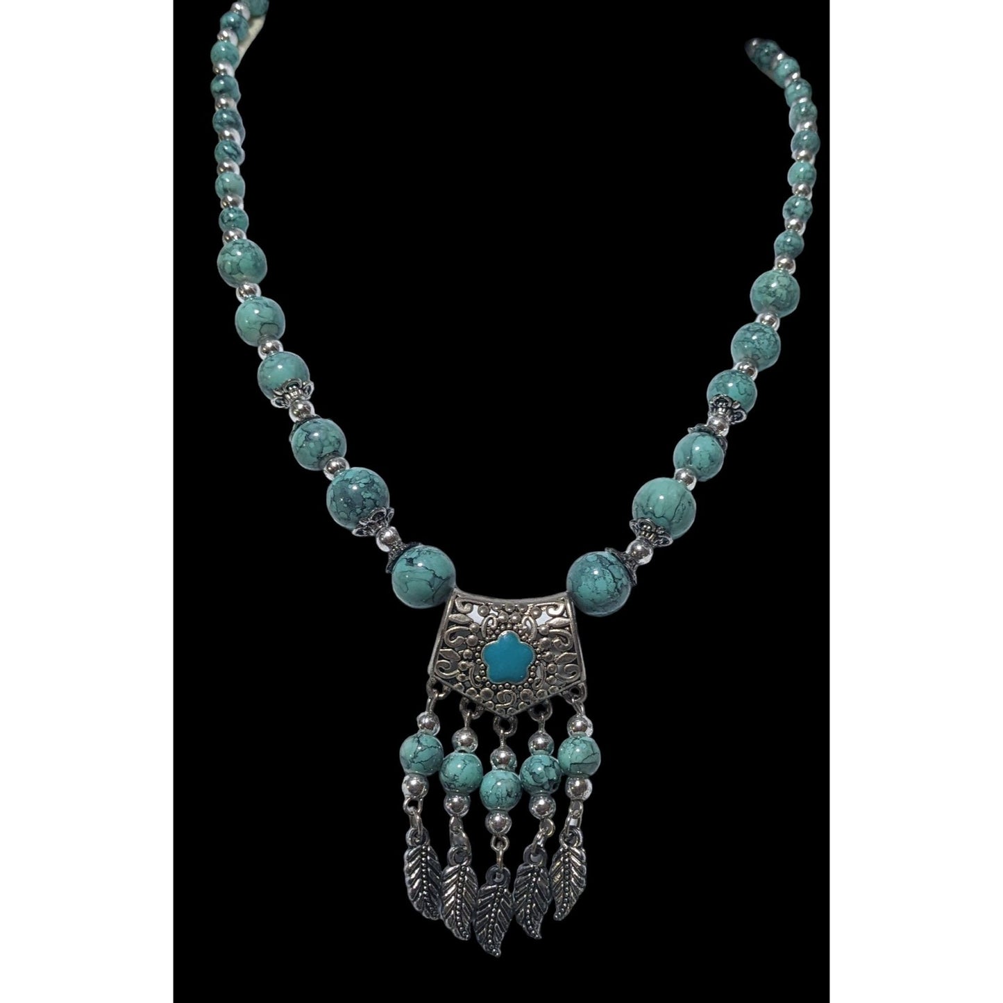 Bohemian Style Turquoise Feather Tassel Necklace