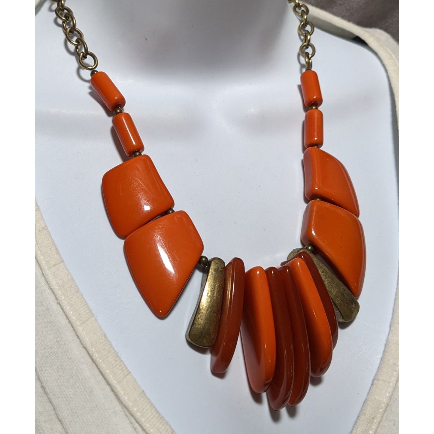 Vintage Chunky Orange Lucite Bib Necklace