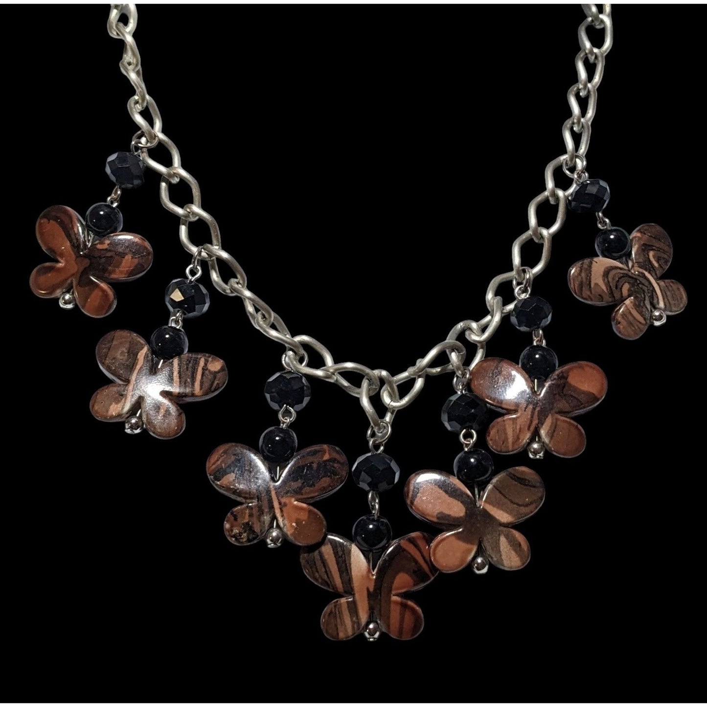 Brown Butterfly Charm Fringe Necklace