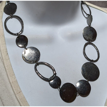 Modern Silver Disc And Loop Chain Necklace